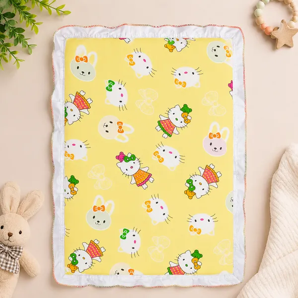 18_Piece_Newborn_Baby_Bedding_Set_with_Mosquito_Net,_Carry_Nest,_Mattress,_Pillow,_Bolsters,_Baby_Cap,_Bibs_&_Accessories_|_Soft_Cotton_Baby_Gift_Set_|_Yellow_With_Printed_White_Kity