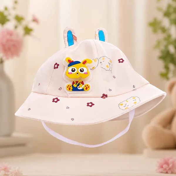 Kids_Rabbit_Ear_Cartoon_Bucket_Hat_for_Boys_&_Girls_|_Soft_Cotton_Sun_Hat_|_Peach