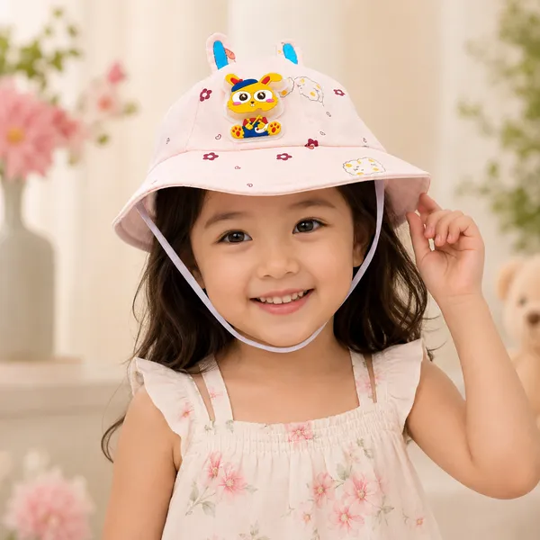 Kids_Rabbit_Ear_Cartoon_Bucket_Hat_for_Boys_&_Girls_|_Soft_Cotton_Sun_Hat_|_Peach