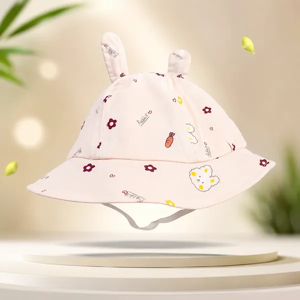 Kids_Rabbit_Ear_Cartoon_Bucket_Hat_for_Boys_&_Girls_|_Soft_Cotton_Sun_Hat_|_Peach