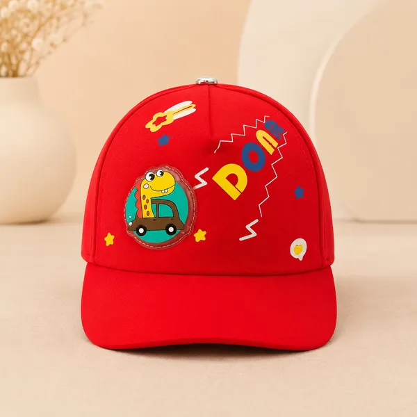 Kids_Cartoon_Cotton_Baseball_Cap_with_Dinosaur_Patch_|_Adjustable_Summer_Cap_|_Red