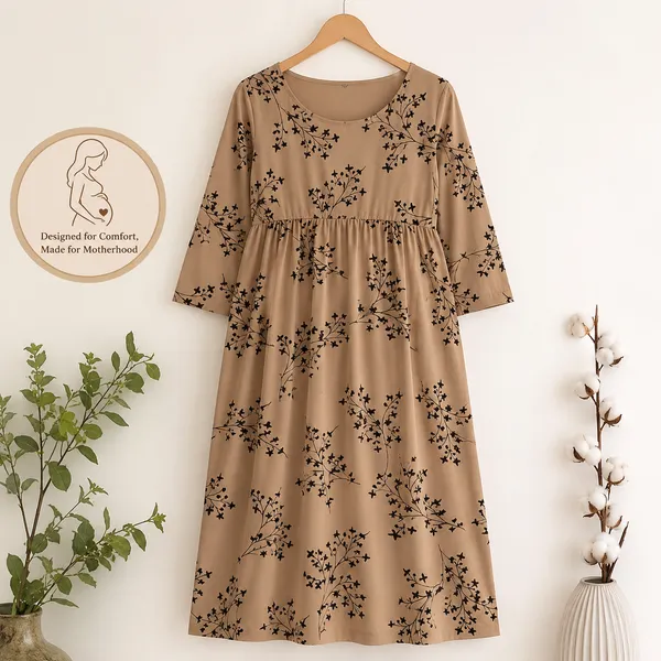 Women's_Maternity_Feeding_Night_Gown_|_Soft_&_Breathable_Cotton_Printed_Nursing_Dress_with_Hidden_Feeding_Zip_|_Half_Sleeve_Lounge_Wear_|_Brown