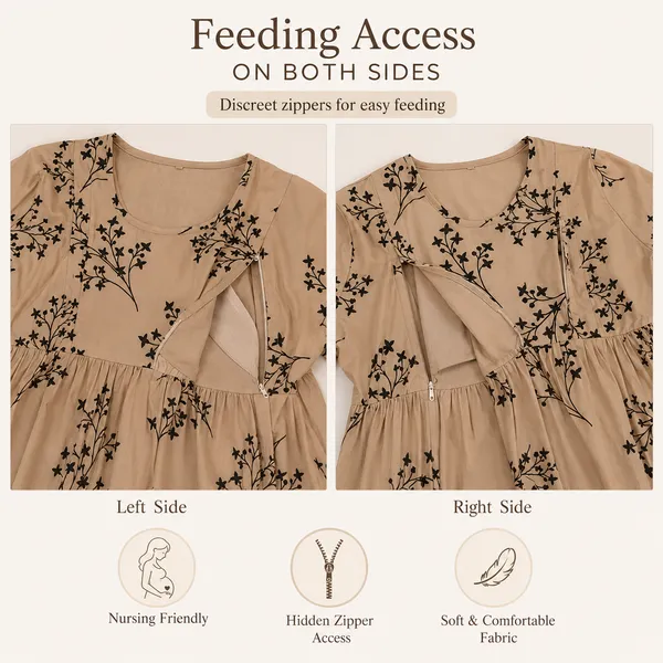 Women's_Maternity_Feeding_Night_Gown_|_Soft_&_Breathable_Cotton_Printed_Nursing_Dress_with_Hidden_Feeding_Zip_|_Half_Sleeve_Lounge_Wear_|_Brown