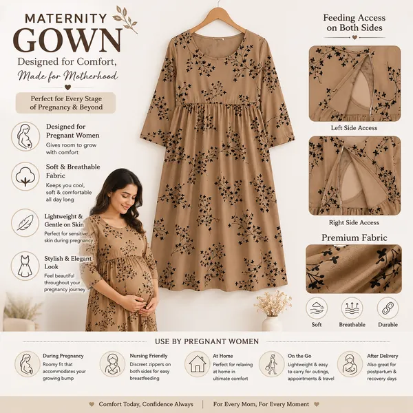 Women's_Maternity_Feeding_Night_Gown_|_Soft_&_Breathable_Cotton_Printed_Nursing_Dress_with_Hidden_Feeding_Zip_|_Half_Sleeve_Lounge_Wear_|_Brown