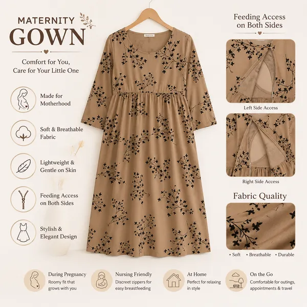 Women's_Maternity_Feeding_Night_Gown_|_Soft_&_Breathable_Cotton_Printed_Nursing_Dress_with_Hidden_Feeding_Zip_|_Half_Sleeve_Lounge_Wear_|_Brown