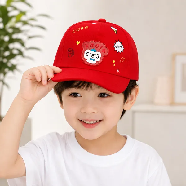 Kids_Koala_Cartoon_Printed_Cotton_Baseball_Cap_for_Boys_&_Girls_|_Soft_Summer_Sun_Cap_|_Red