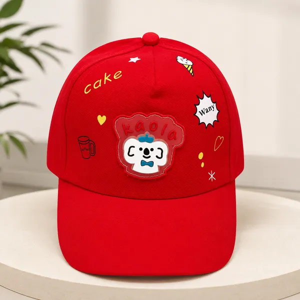 Kids_Koala_Cartoon_Printed_Cotton_Baseball_Cap_for_Boys_&_Girls_|_Soft_Summer_Sun_Cap_|_Red