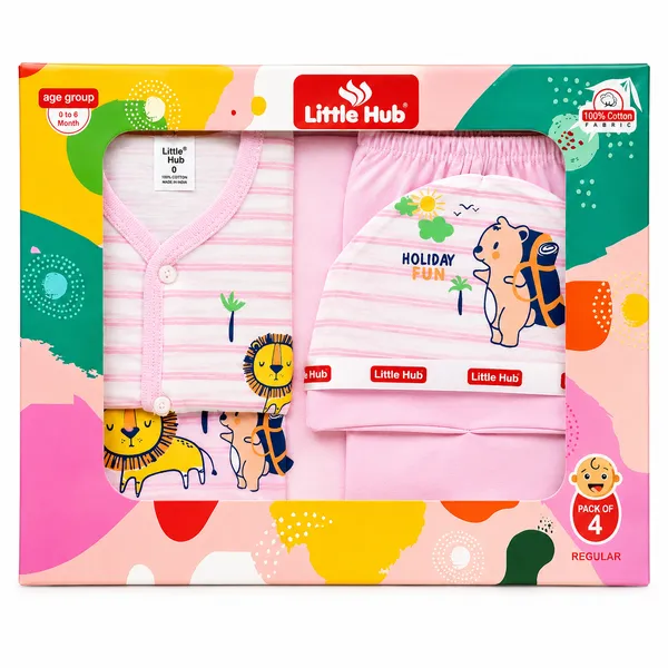 Little_Hub_4_Piece_Newborn_Baby_Gift_Set_100%_Cotton_Full_Sleeve_Clothing_Set_with_Cap_&_Baby_Towel_(0-6_Months)