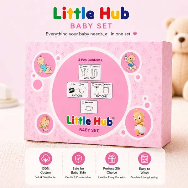 Little_Hub_4_Piece_Newborn_Baby_Gift_Set_100%_Cotton_Full_Sleeve_Clothing_Set_with_Cap_&_Baby_Towel_(0-6_Months)