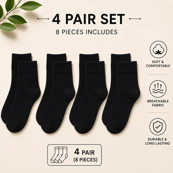 Kids_Black_Cotton_Ankle_Length_Socks_(Pack_of_4)_|_Soft_&_Stretchable_Daily_Wear