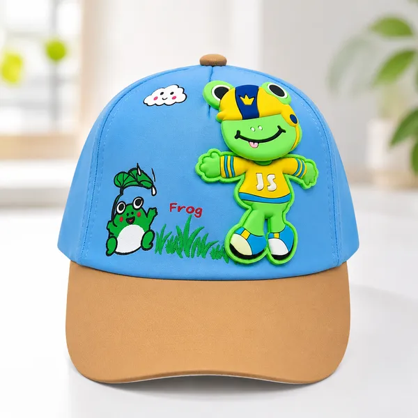 Kids_Frog_Cotton_Baseball_Cap_with_3D_Cartoon_Frog_Patch_|_Adjustable_Summer_Cap_|_Brown