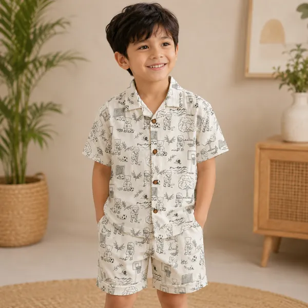 Boys_Cream_Printed_Cotton_Shirt_&_Shorts_Co-Ord_Set_|_Half_Sleeve_Casual_Summer_Outfit_|_Soft_Cotton_Clothing_Set_for_Kids