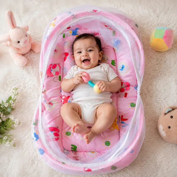 Foldable_Baby_Mosquito_Net_Bed_with_Soft_Mattress_&_Pillow_|_Portable_Newborn_Sleeping_Bed_|_Breathable_Travel_Baby_Bedding