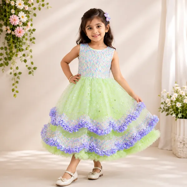 Girls_Lime_Green_Sequin_Party_Wear_Gown_|_Sleeveless_Net_Princess_Dress_with_3D_Floral_Appliqu�_|_Fancy_Birthday_&_Wedding_Dress_for_Girls