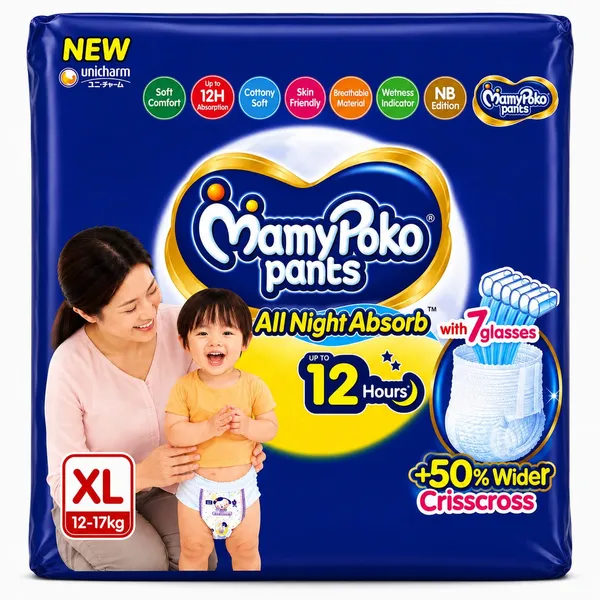 MamyPoko_Pants_All_Night_Absorb_Baby_Diaper,_Extra_Large_(XL),_12-17_kg_|_Up_to_12_Hours_Dryness_Protection