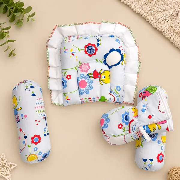 18_Piece_Newborn_Baby_Bedding_Set_with_Mosquito_Net,_Carry_Nest,_Mattress,_Pillow,_Bolsters,_Baby_Cap,_Bibs_&_Accessories_|_Soft_Cotton_Baby_Gift_Set_|_Sky_Blue_With_Printed_Yellow_Kity