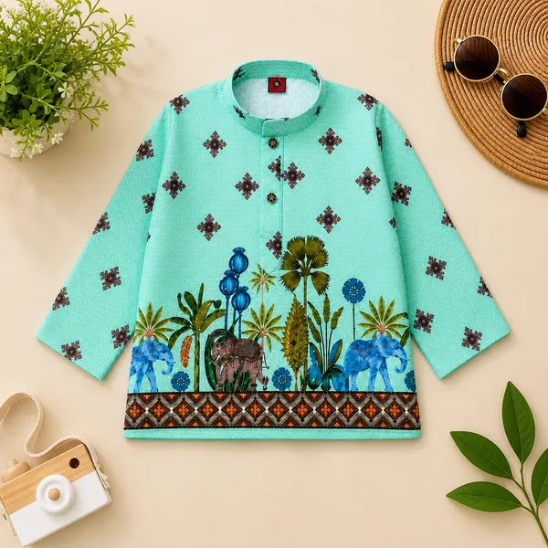 Taj_Boys_Printed_Ethnic_Kurta_Pajama_Set_Elephant_&_Jungle_Theme_Kurta_with_White_Pajama