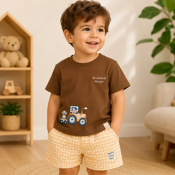 Ollypop_Kids_Cotton_T-Shirt_&_Checked_Shorts_Clothing_Set_|_Half_Sleeve_Round_Neck_|_Soft_&_Breathable_Summer_Co-ord_Set