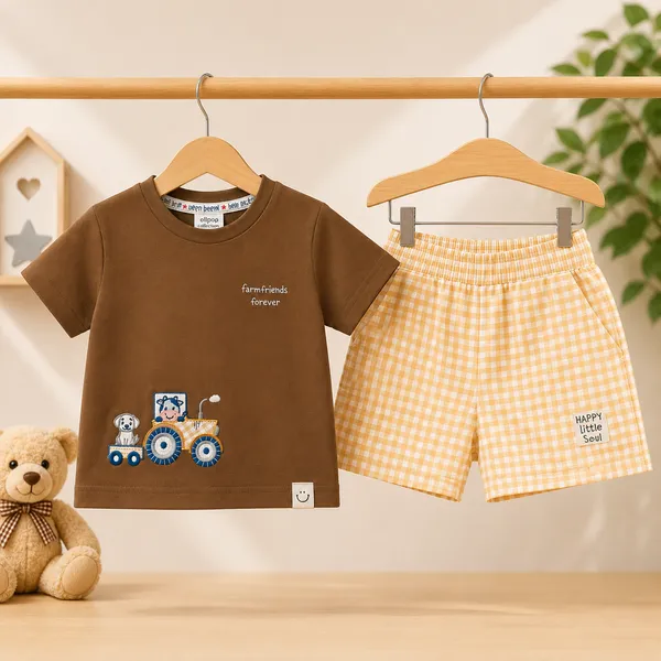 Ollypop_Kids_Cotton_T-Shirt_&_Checked_Shorts_Clothing_Set_|_Half_Sleeve_Round_Neck_|_Soft_&_Breathable_Summer_Co-ord_Set