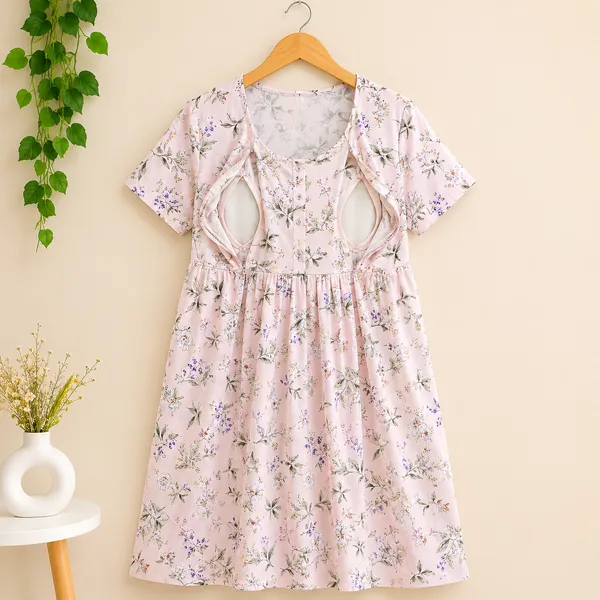 Women's_Maternity_Feeding_Night_Gown_|_Soft_&_Breathable_Cotton_Printed_Nursing_Dress_with_Hidden_Feeding_Zip_|_Half_Sleeve_Lounge_Wear_|_Peach