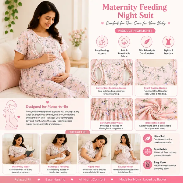 Women's_Maternity_Feeding_Night_Gown_|_Soft_&_Breathable_Cotton_Printed_Nursing_Dress_with_Hidden_Feeding_Zip_|_Half_Sleeve_Lounge_Wear_|_Peach
