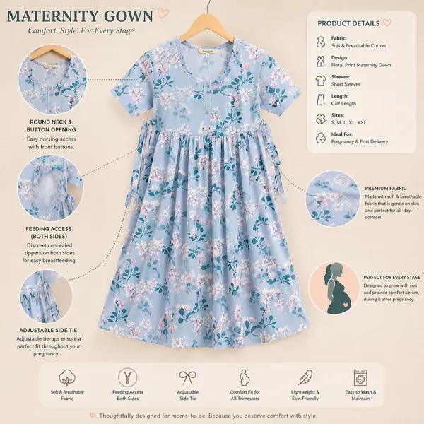 Women's_Maternity_Feeding_Night_Gown_|_Soft_&_Breathable_Cotton_Printed_Nursing_Dress_with_Hidden_Feeding_Zip_|_Half_Sleeve_Lounge_Wear_|_Light_Sky