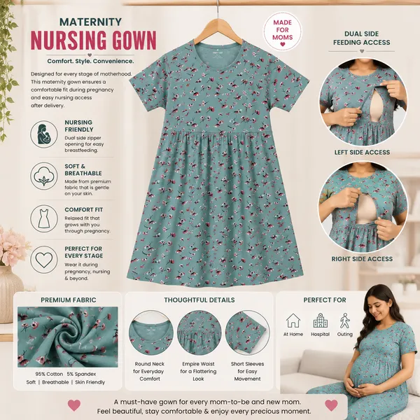 Women's_Maternity_Feeding_Night_Gown_|_Soft_&_Breathable_Cotton_Printed_Nursing_Dress_with_Hidden_Feeding_Zip_|_Half_Sleeve_Lounge_Wear_|_Light_Green
