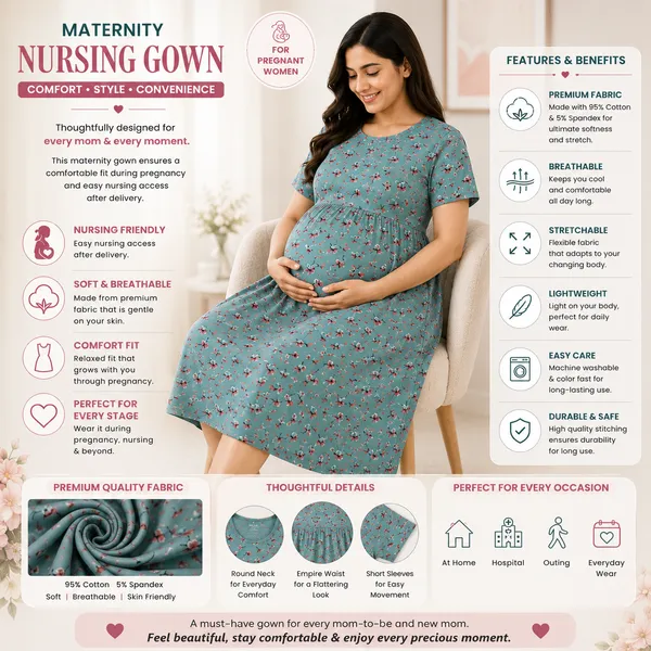 Women's_Maternity_Feeding_Night_Gown_|_Soft_&_Breathable_Cotton_Printed_Nursing_Dress_with_Hidden_Feeding_Zip_|_Half_Sleeve_Lounge_Wear_|_Light_Green