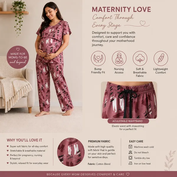 Women's_Maternity_Feeding_Night_Dress_|_Soft_&_Breathable_Cotton_Printed_Nursing_Dress_with_Hidden_Feeding_Zip_|_Half_Sleeve_Lounge_Wear_|_Beige