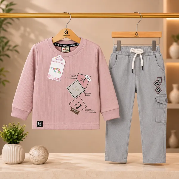 PKIDS_PINK_PRECIOUS_DESIGN_SWEATSHIRT_&_GREY_CARGO_JOGGER_SET