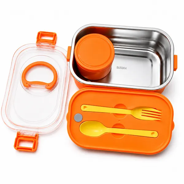 304_Stainless_Steel_Kids_Lunch_Box_with_Spoon,_Fork_&_Snack_Container