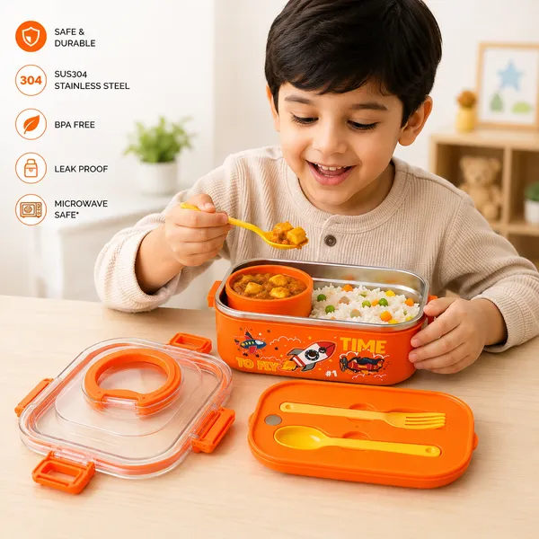 304_Stainless_Steel_Kids_Lunch_Box_with_Spoon,_Fork_&_Snack_Container