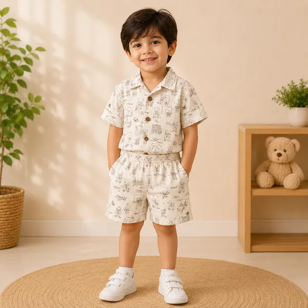 Boys_Cream_Printed_Cotton_Shirt_&_Shorts_Co-Ord_Set_|_Half_Sleeve_Casual_Summer_Outfit_|_Soft_Cotton_Clothing_Set_for_Kids