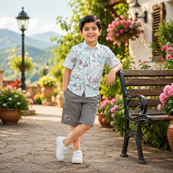 Coco_Junior_Printed_Kurta_Shirt_With_Solid_Shorts_Set