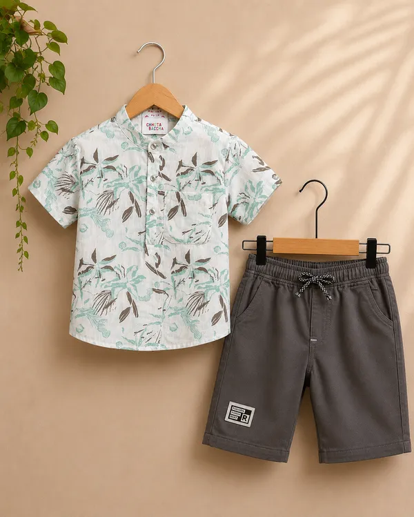 Coco_Junior_Printed_Kurta_Shirt_With_Solid_Shorts_Set
