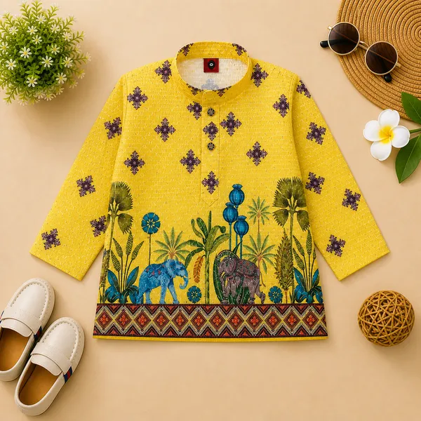 Taj_Boys_Printed_Ethnic_Kurta_Pajama_Set_Elephant_&_Jungle_Theme_Kurta_with_White_Pajama