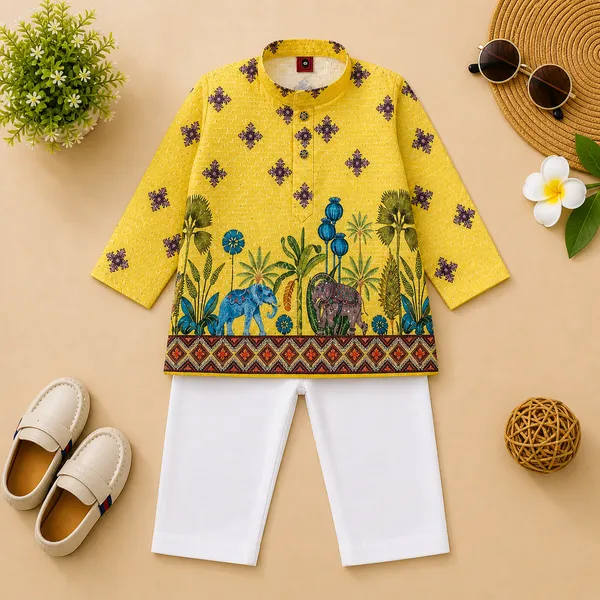 Taj_Boys_Printed_Ethnic_Kurta_Pajama_Set_Elephant_&_Jungle_Theme_Kurta_with_White_Pajama