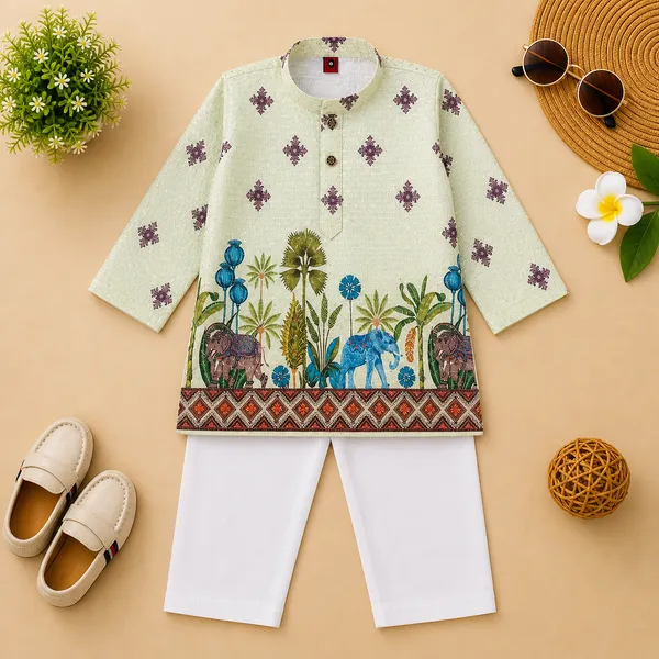 Taj_Boys_Printed_Ethnic_Kurta_Pajama_Set_Elephant_&_Jungle_Theme_Kurta_with_White_Pajama