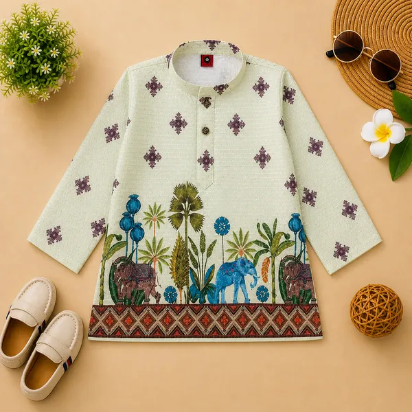 Taj_Boys_Printed_Ethnic_Kurta_Pajama_Set_Elephant_&_Jungle_Theme_Kurta_with_White_Pajama