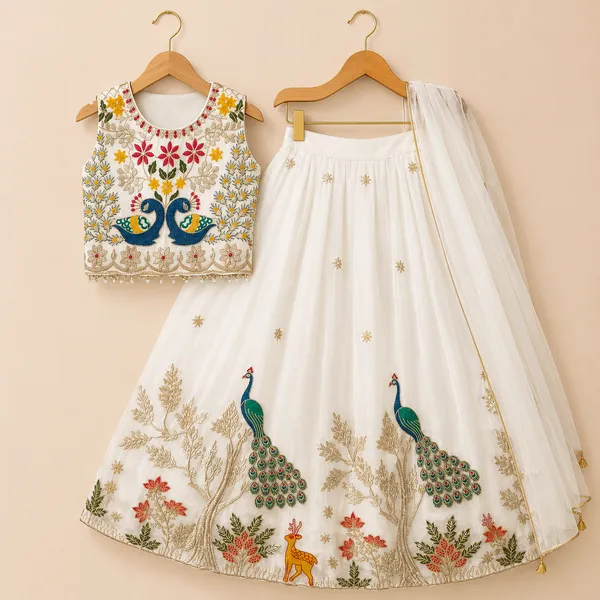Girls_White_Peacock_Embroidered_Lehenga_Choli_with_Net_Dupatta_|_Premium_3-Piece_Ethnic_Festive_Wear_Set