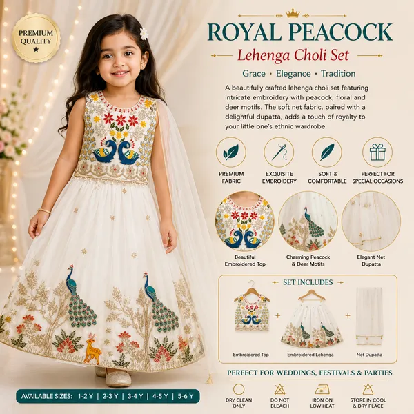 Girls_White_Peacock_Embroidered_Lehenga_Choli_with_Net_Dupatta_|_Premium_3-Piece_Ethnic_Festive_Wear_Set