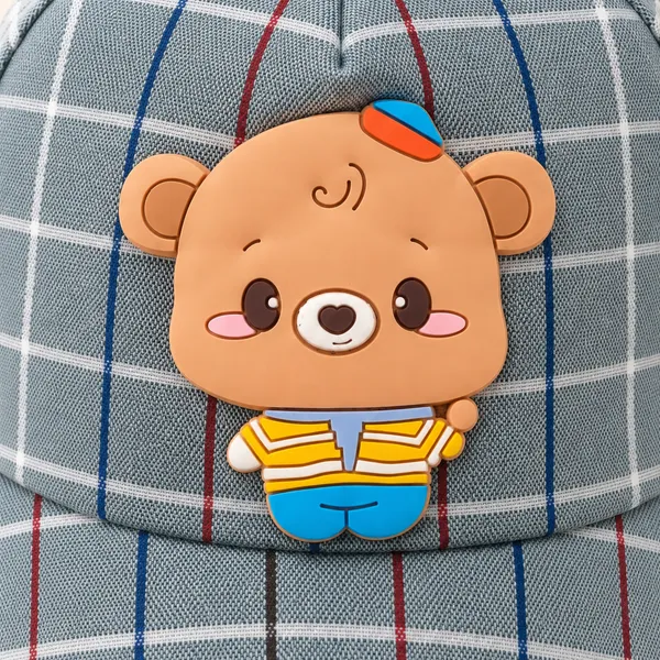 Kids_Checkered_Cotton_Cap_with_Cute_Bear_Patch_|_Adjustable_Casual_Summer_Cap_|_Green