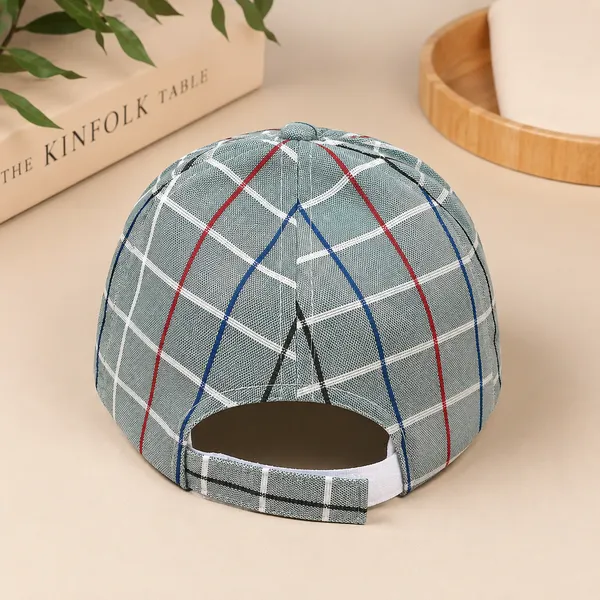 Kids_Checkered_Cotton_Cap_with_Cute_Bear_Patch_|_Adjustable_Casual_Summer_Cap_|_Green