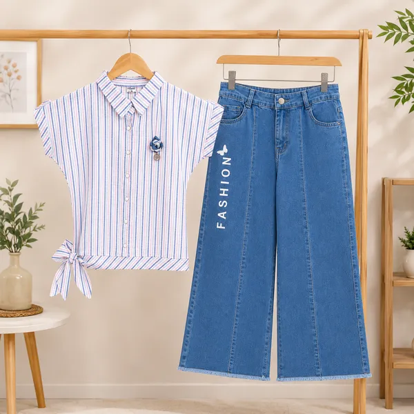 Girls_Striped_Shirt_with_Wide_Leg_Denim_Jeans_Co-Ord_Set_|_Casual_Western_Outfit_for_Girls_|_Fashion_Top_&_Jeans_Set