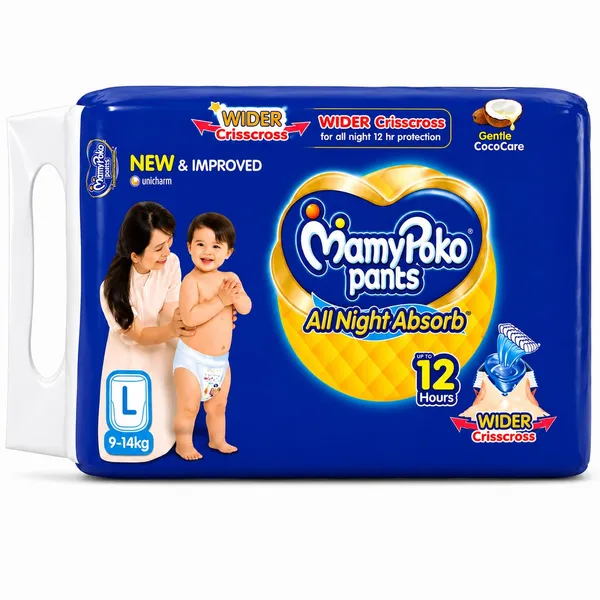 MamyPoko_Pants_All_Night_Absorb_Baby_Diaper,_Large_(L),_9-14_kg_|_Up_to_12_Hours_Dryness_Protection