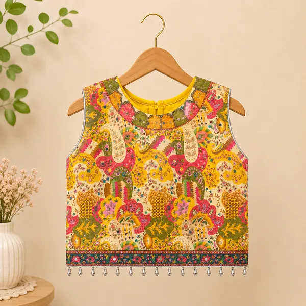 Girls_Traditional_Printed_Lehenga_Choli_Set_with_Dupatta_|_Sleeveless_Mirror_Work_Ethnic_Top_&_Flared_Skirt_|_Festive_Wear_for_Girls_|_Yellow