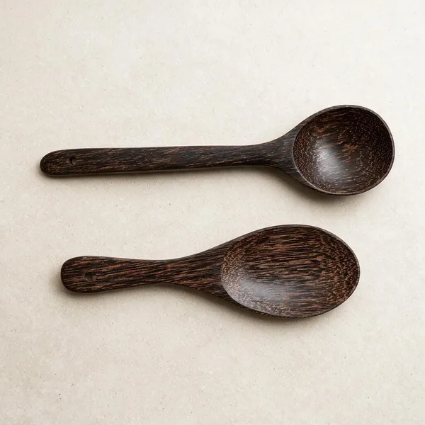 Palm_Wood_Serving_Spoons,_Set_of_2,_Hata_&_Rice_Spoon,_Dark_Brown_Shaded_(Handmade_|_Ideal_for_Non-Stick)_(Spoon-_30_cm_x_7_cm_1_cm)_/_(Hata_-_25_cm_x_7_cm_x_1_cm)