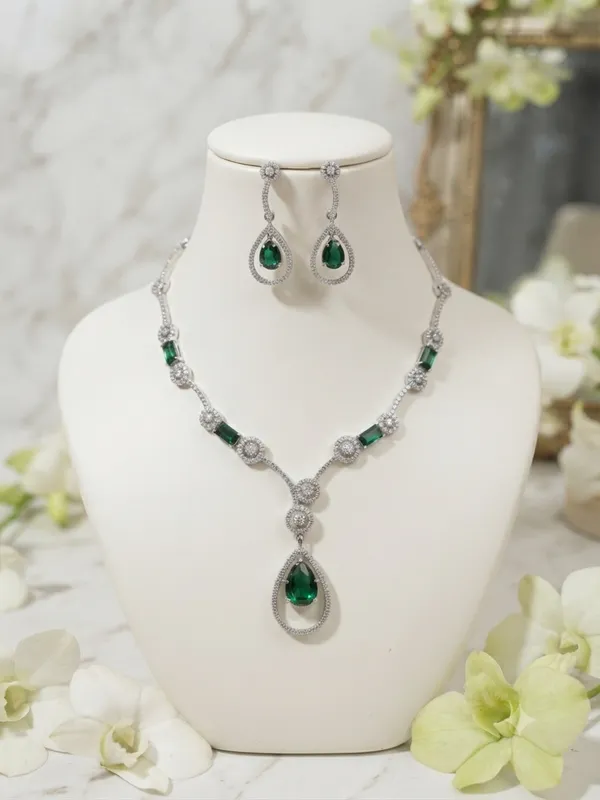 Green_American-Diamond_Cubic-Zirconia_Necklace_With_1_Pair_Of_Earrings_For_Women