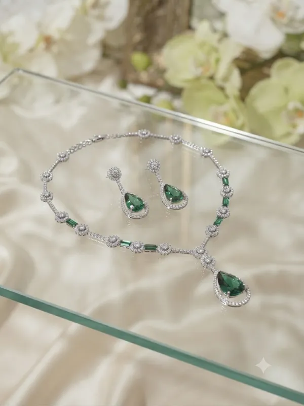 Green_American-Diamond_Cubic-Zirconia_Necklace_With_1_Pair_Of_Earrings_For_Women