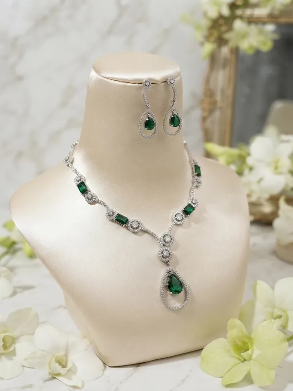 Green_American-Diamond_Cubic-Zirconia_Necklace_With_1_Pair_Of_Earrings_For_Women